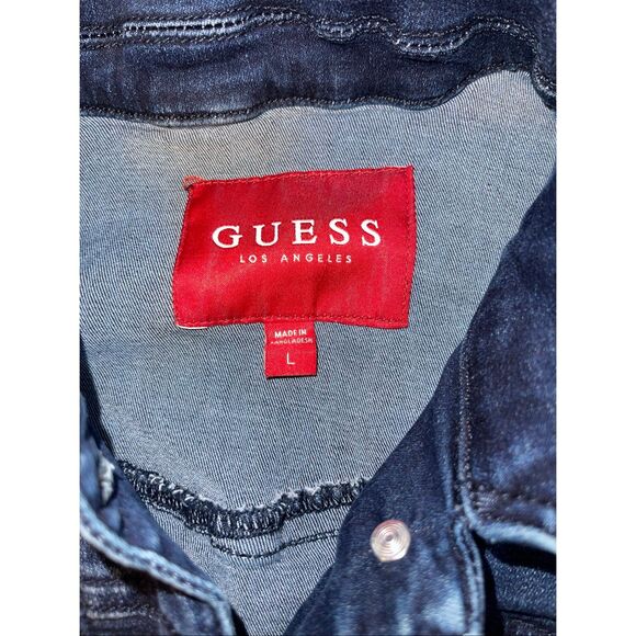 Denim Jacket GUESS Los Angeles Distressed Vintage Size L Cropped Fitted - Picture 4 of 7